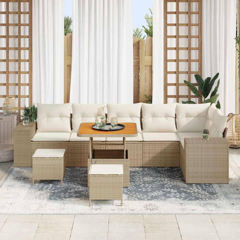 Garten-Sofa-Set 9 pcs Beige Poly-Rattan