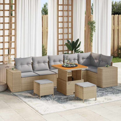 Gartensofa-set mit Kissen 9 pcs Beige Poly-Rattan