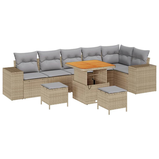 Gartensofa-set mit Kissen 9 pcs Beige Poly-Rattan