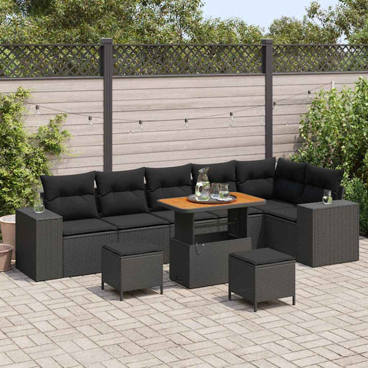 Garten-Sofa-Set 9 pcs Schwarz Poly-Rattan