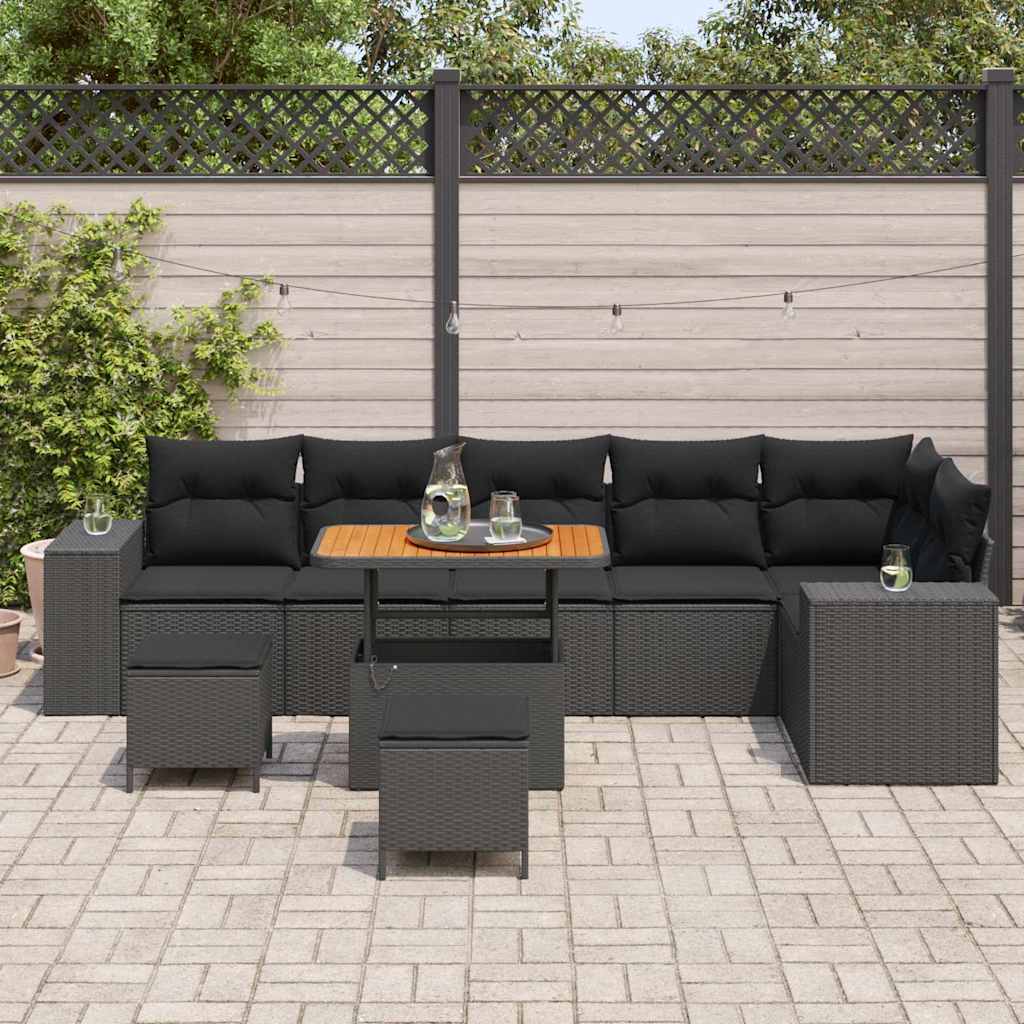 Garten-Sofa-Set 9 pcs Schwarz Poly-Rattan