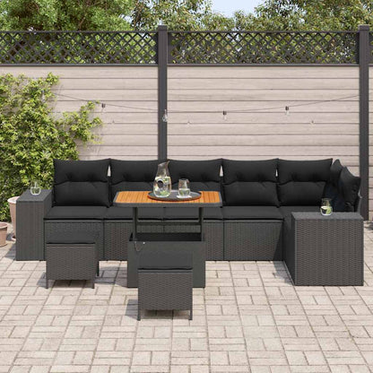 Garten-Sofa-Set 9 pcs Schwarz Poly-Rattan