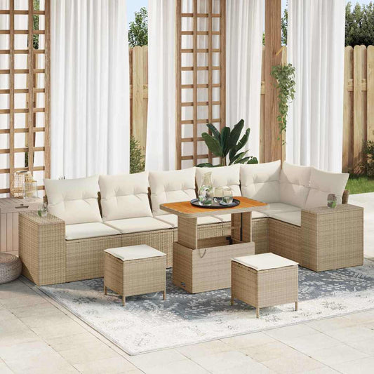 Garten-Sofa-Set 9 pcs Beige Poly-Rattan