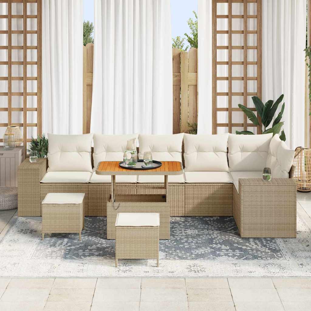 Garten-Sofa-Set 9 pcs Beige Poly-Rattan