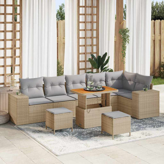 Garten-Sofa-Set 9 pcs Beige Poly-Rattan