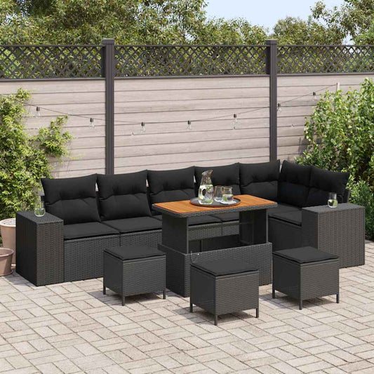 Gartensofa-set mit Kissen 10 pcs Schwarz Poly-Rattan