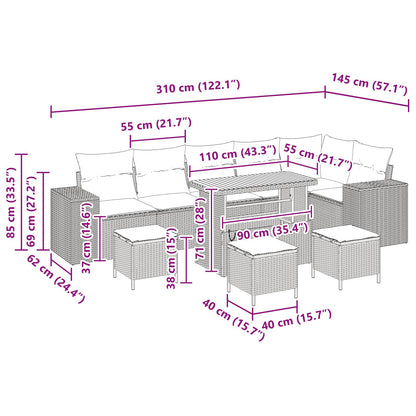 Gartensofa-set mit Kissen 10 pcs Schwarz Poly-Rattan