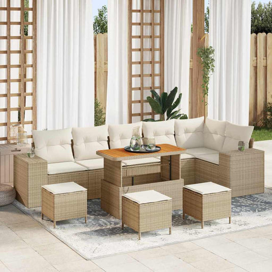 Garten-Sofa-Set 10 pcs Beige Poly-Rattan