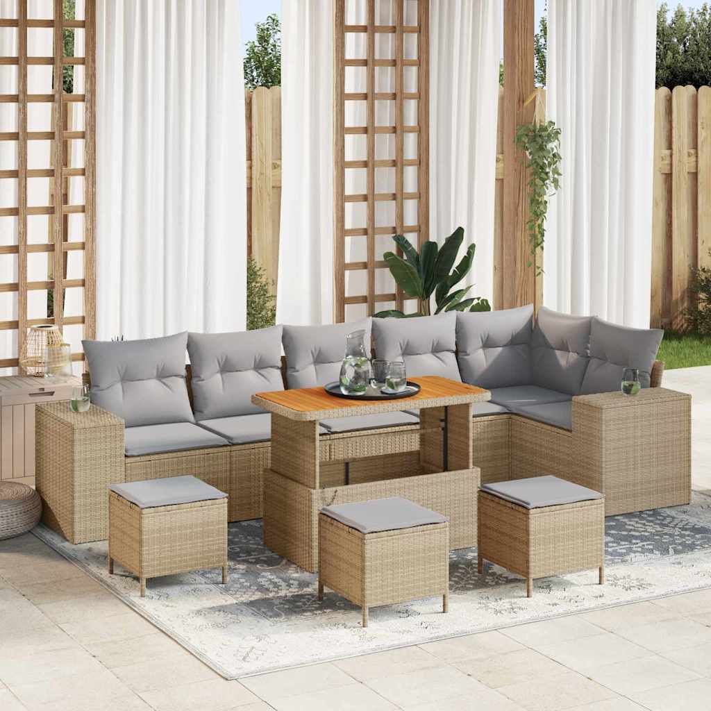 Garten-Sofa-Set 10 pcs Beige Poly-Rattan