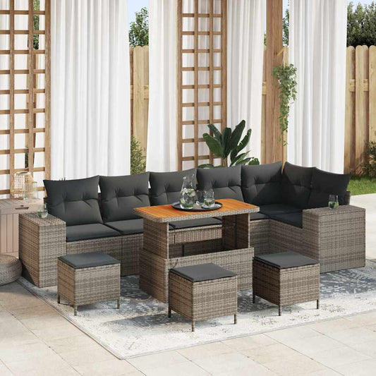 Garten-Sofa-Set 10 pcs Grau Poly-Rattan
