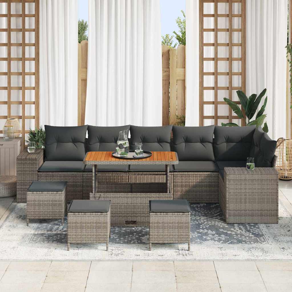 Garten-Sofa-Set 10 pcs Grau Poly-Rattan