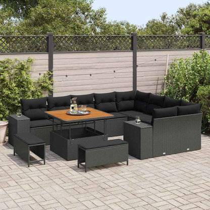Gartensofa-set mit Kissen 12 pcs Schwarz Poly-Rattan