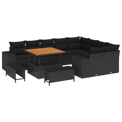 Gartensofa-set mit Kissen 12 pcs Schwarz Poly-Rattan