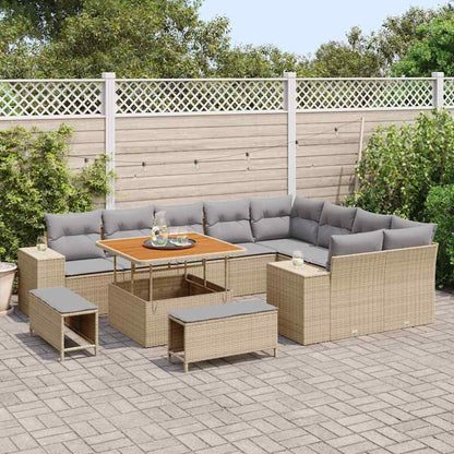 Gartensofa-set mit Kissen 12 pcs Beige Poly-Rattan
