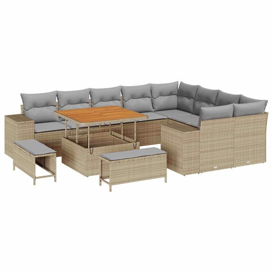 Gartensofa-set mit Kissen 12 pcs Beige Poly-Rattan