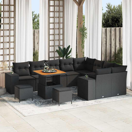 Gartensofa-set mit Kissen 12 pcs Schwarz Poly-Rattan