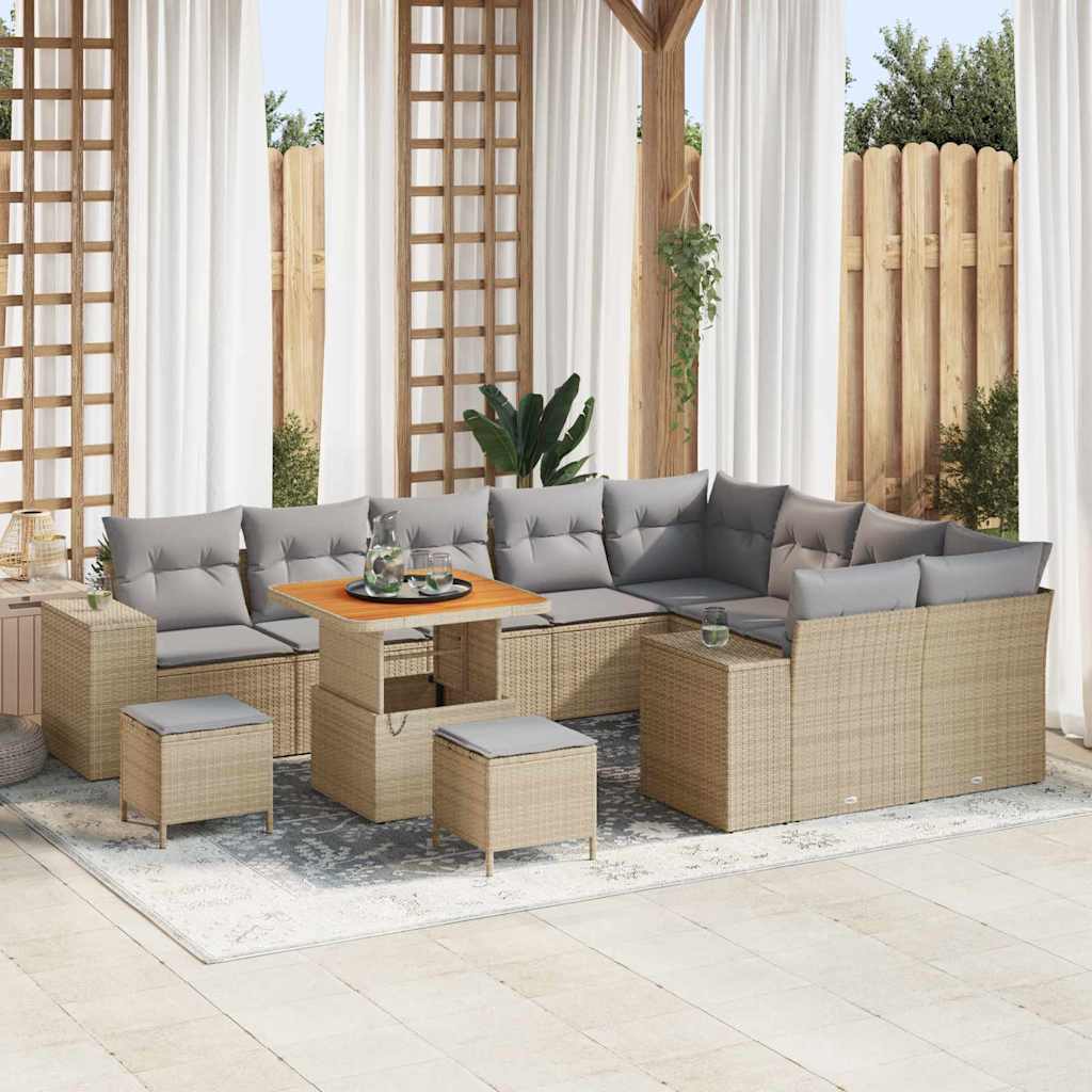 Garten-Sofa-Set 12 pcs Beige Poly-Rattan