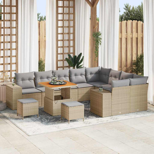 Garten-Sofa-Set 12 pcs Beige Poly-Rattan