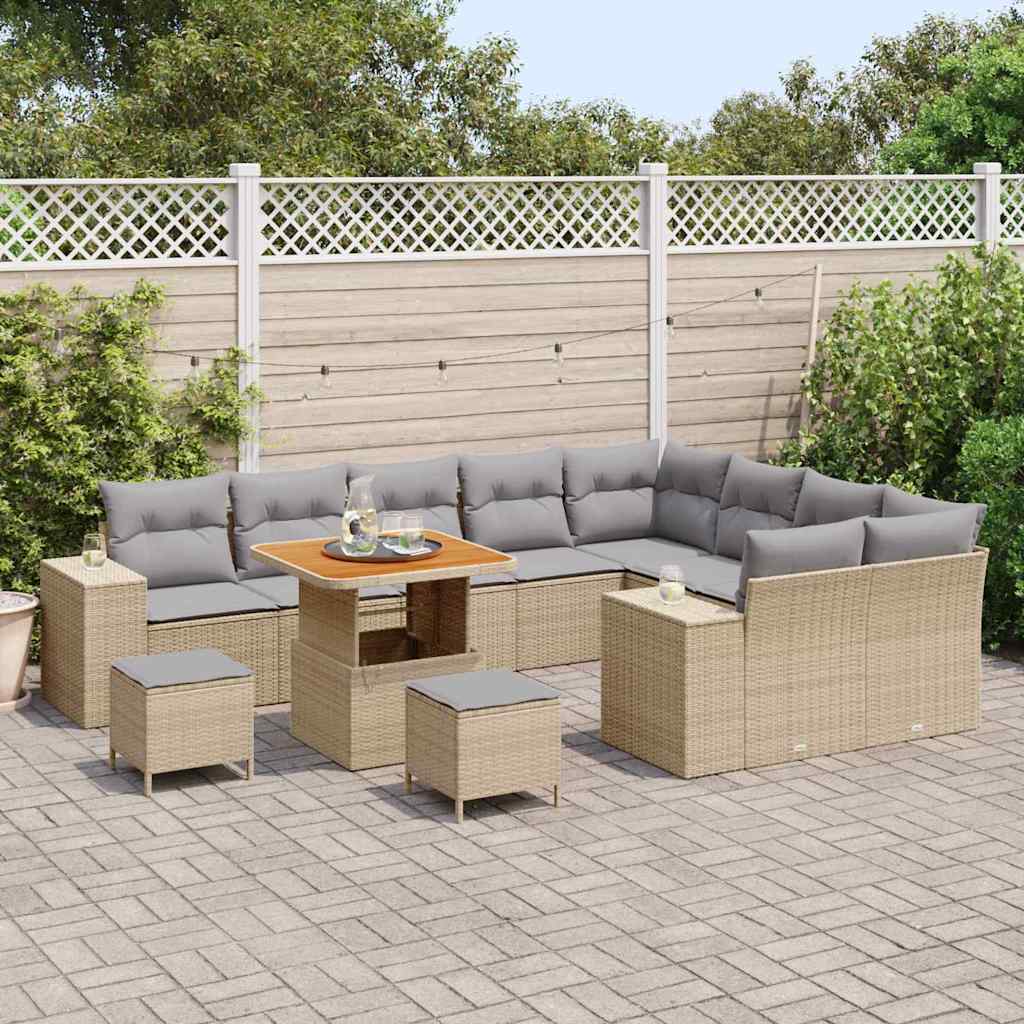 Garten-Sofa-Set 12 pcs Beige Poly-Rattan