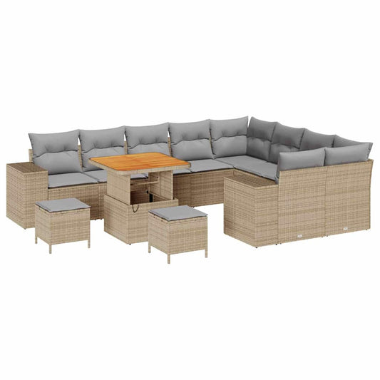 Garten-Sofa-Set 12 pcs Beige Poly-Rattan