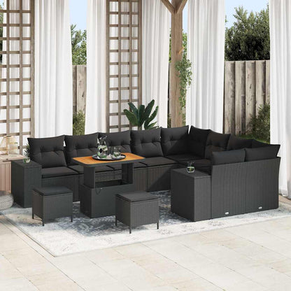 Gartensofa-set mit Kissen 12 pcs Schwarz Poly-Rattan