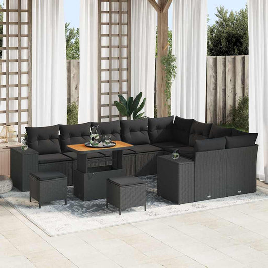 Gartensofa-set mit Kissen 12 pcs Schwarz Poly-Rattan