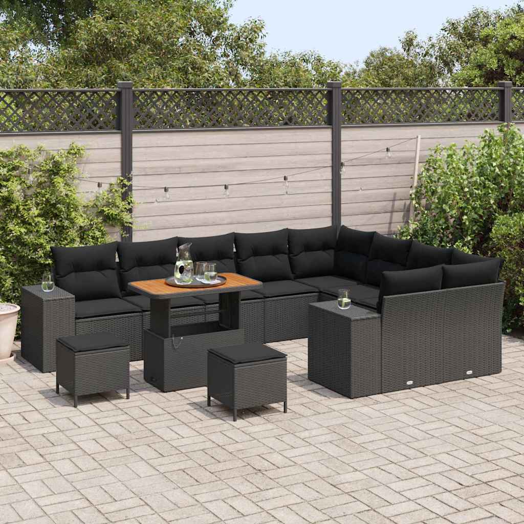 Gartensofa-set mit Kissen 12 pcs Schwarz Poly-Rattan