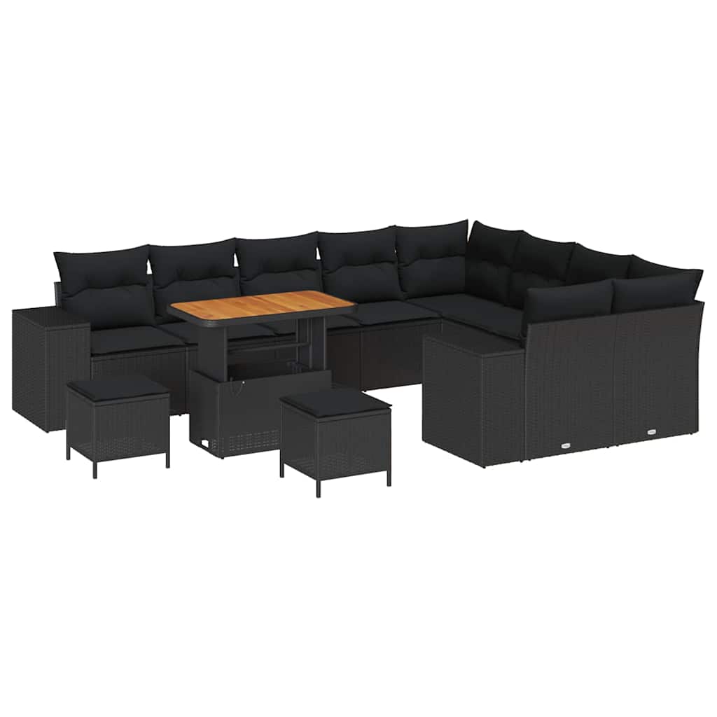 Gartensofa-set mit Kissen 12 pcs Schwarz Poly-Rattan