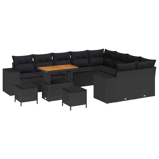 Gartensofa-set mit Kissen 12 pcs Schwarz Poly-Rattan