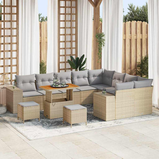 Gartensofa-set mit Kissen 12 pcs Beige Poly-Rattan
