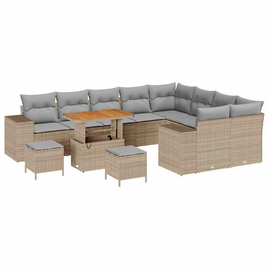 Gartensofa-set mit Kissen 12 pcs Beige Poly-Rattan