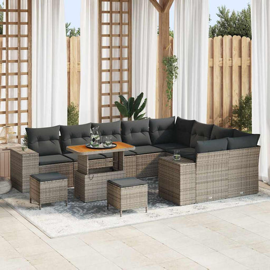 Gartensofa-set mit Kissen 12 pcs Grau Poly-Rattan