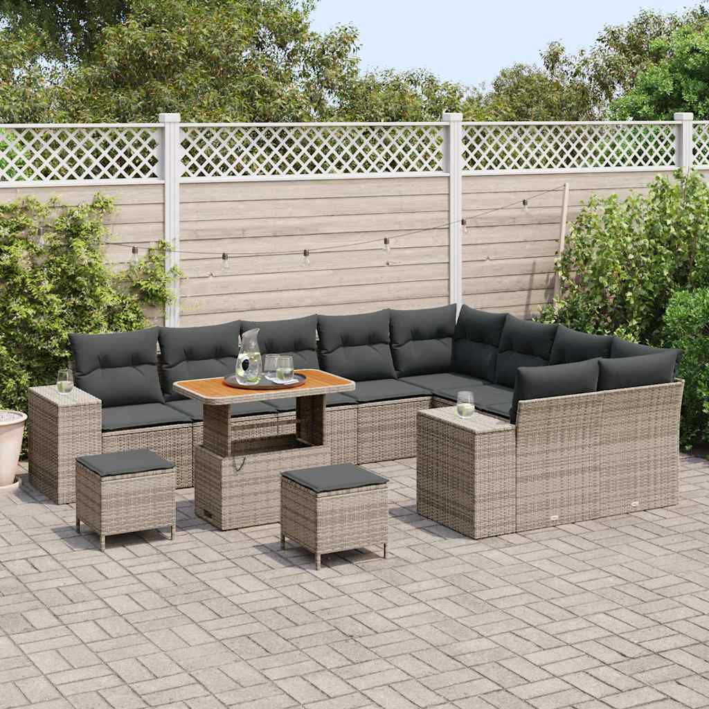 Gartensofa-set mit Kissen 12 pcs Grau Poly-Rattan