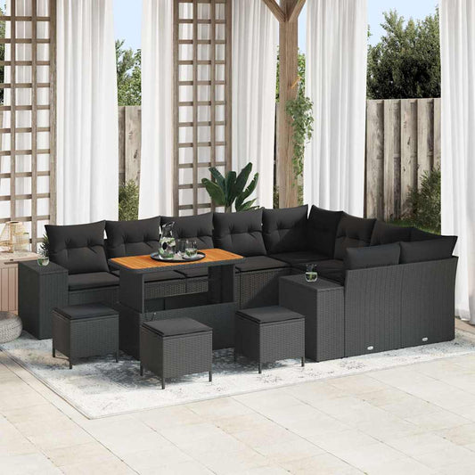 Gartensofa-set mit Kissen 13 pcs Schwarz Poly-Rattan
