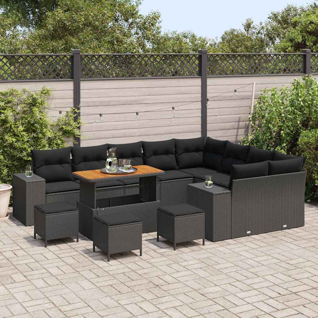 Gartensofa-set mit Kissen 13 pcs Schwarz Poly-Rattan
