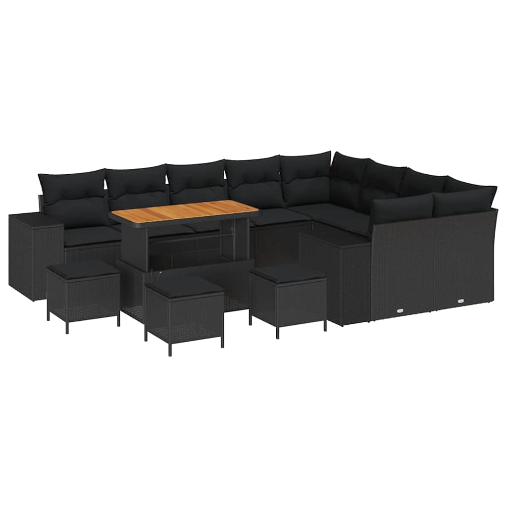 Gartensofa-set mit Kissen 13 pcs Schwarz Poly-Rattan