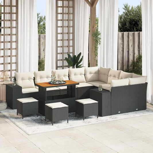 Gartensofa-set mit Kissen 13 pcs Schwarz Poly-Rattan