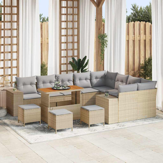 Gartensofa-set mit Kissen 13 pcs Beige Poly-Rattan