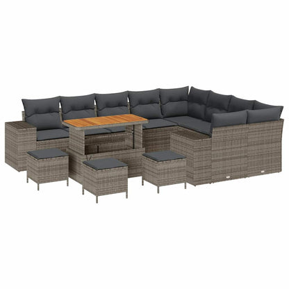 Gartensofa-set mit Kissen 13 pcs Grau Poly-Rattan