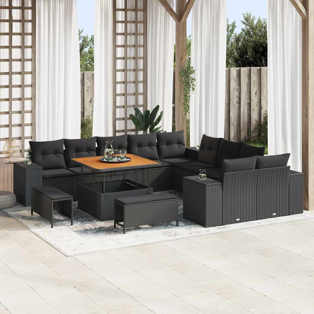 Garten-Sofa-Set 13 pcs Schwarz Poly-Rattan