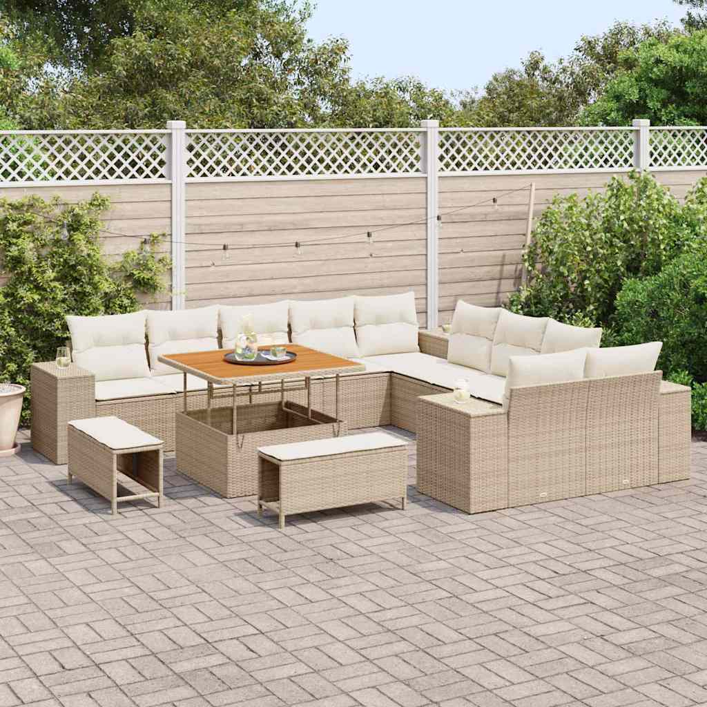 Gartensofa-set mit Kissen 13 pcs Beige Poly-Rattan