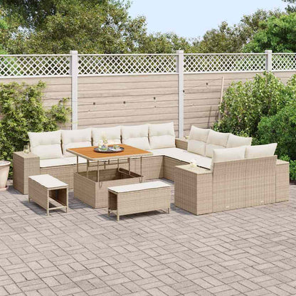 Gartensofa-set mit Kissen 13 pcs Beige Poly-Rattan