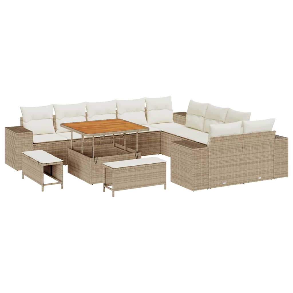 Gartensofa-set mit Kissen 13 pcs Beige Poly-Rattan