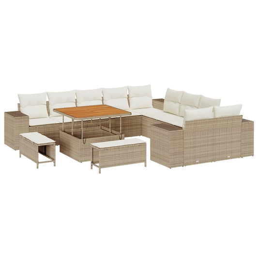 Gartensofa-set mit Kissen 13 pcs Beige Poly-Rattan