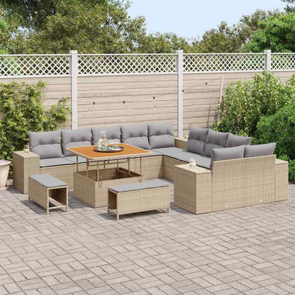 Gartensofa-set mit Kissen 13 pcs Beige Poly-Rattan