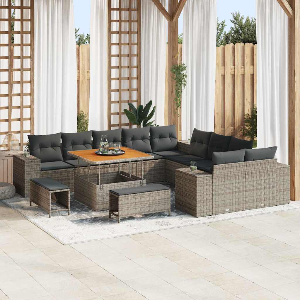 Gartensofa-set mit Kissen 13 pcs Grau Poly-Rattan