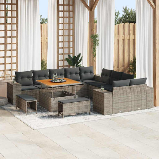 Gartensofa-set mit Kissen 13 pcs Grau Poly-Rattan