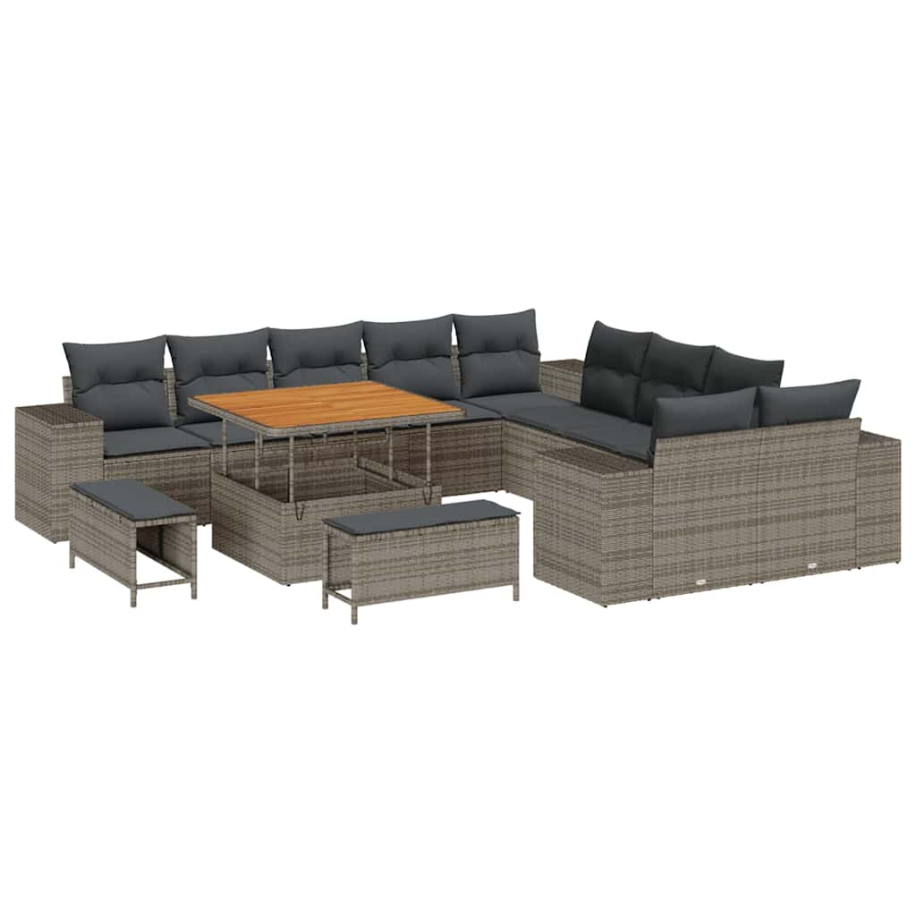Gartensofa-set mit Kissen 13 pcs Grau Poly-Rattan