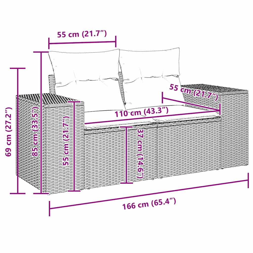 Gartensofa-set mit Kissen 13 pcs Grau Poly-Rattan