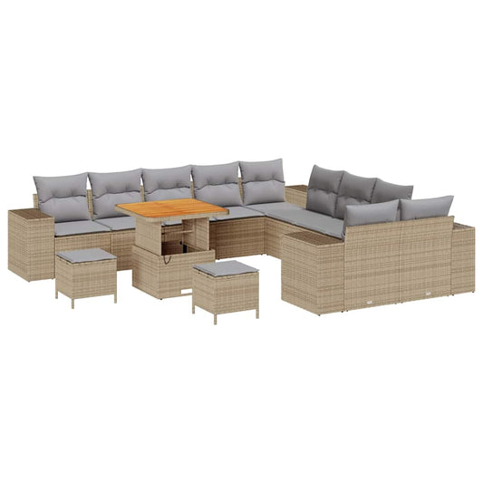 Garten-Sofa-Set 13 pcs Beige Poly-Rattan